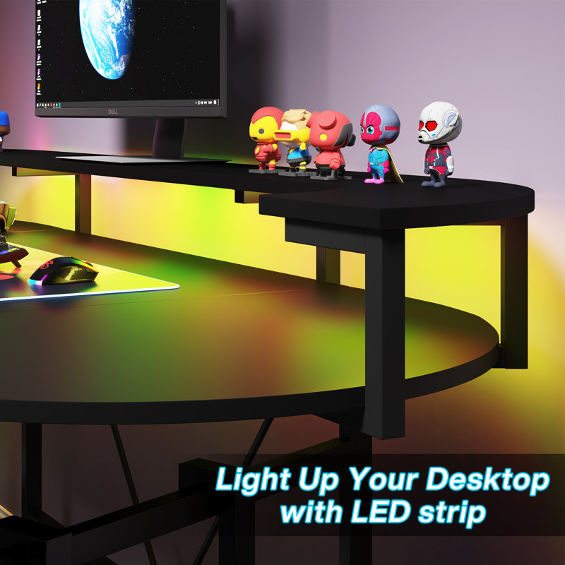 Inbox Zero Kussai Height Adjustable Curved Gaming Desk Inbox Zero Kussai Height Adjustable Curved Gaming Desk